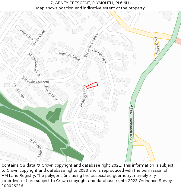 7, ABNEY CRESCENT, PLYMOUTH, PL6 6LH: Location map and indicative extent of plot