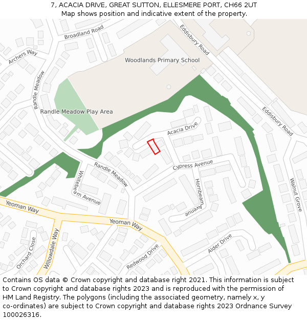 7, ACACIA DRIVE, GREAT SUTTON, ELLESMERE PORT, CH66 2UT: Location map and indicative extent of plot