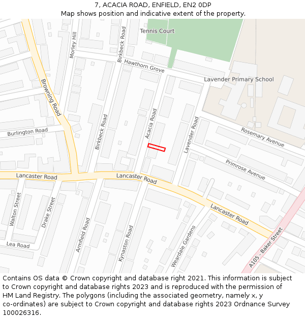 7, ACACIA ROAD, ENFIELD, EN2 0DP: Location map and indicative extent of plot
