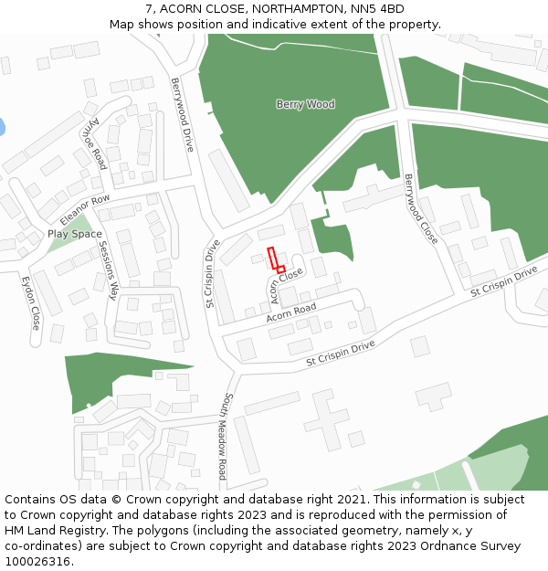 7, ACORN CLOSE, NORTHAMPTON, NN5 4BD: Location map and indicative extent of plot