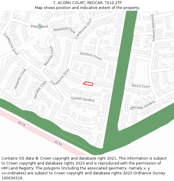 7, ACORN COURT, REDCAR, TS10 2TP: Location map and indicative extent of plot