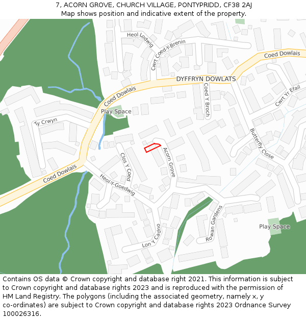 7, ACORN GROVE, CHURCH VILLAGE, PONTYPRIDD, CF38 2AJ: Location map and indicative extent of plot