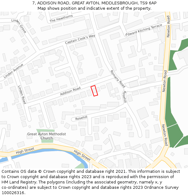 7, ADDISON ROAD, GREAT AYTON, MIDDLESBROUGH, TS9 6AP: Location map and indicative extent of plot