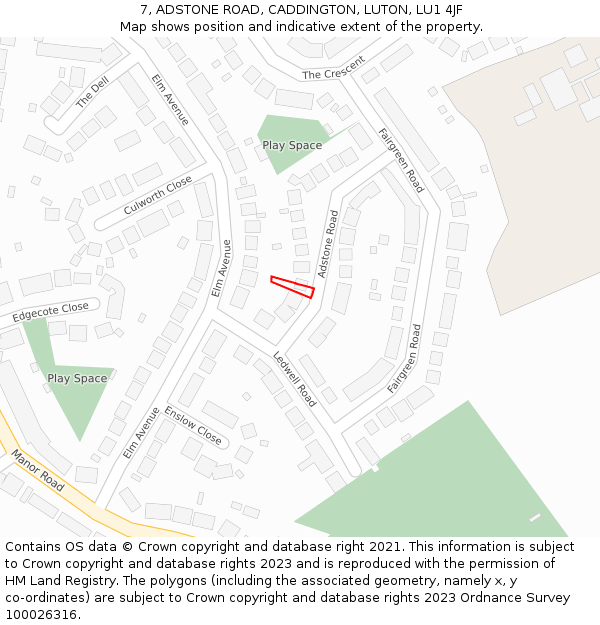 7, ADSTONE ROAD, CADDINGTON, LUTON, LU1 4JF: Location map and indicative extent of plot