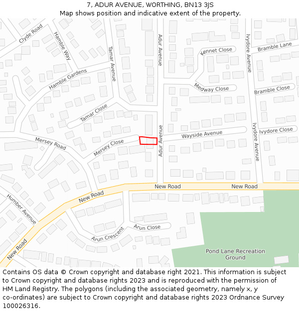 7, ADUR AVENUE, WORTHING, BN13 3JS: Location map and indicative extent of plot