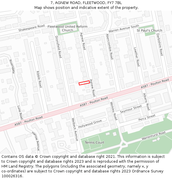 7, AGNEW ROAD, FLEETWOOD, FY7 7BL: Location map and indicative extent of plot