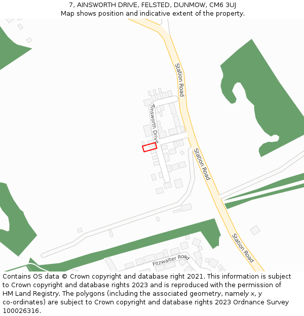 7, AINSWORTH DRIVE, FELSTED, DUNMOW, CM6 3UJ: Location map and indicative extent of plot