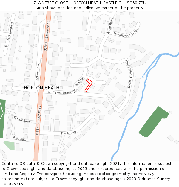 7, AINTREE CLOSE, HORTON HEATH, EASTLEIGH, SO50 7PU: Location map and indicative extent of plot