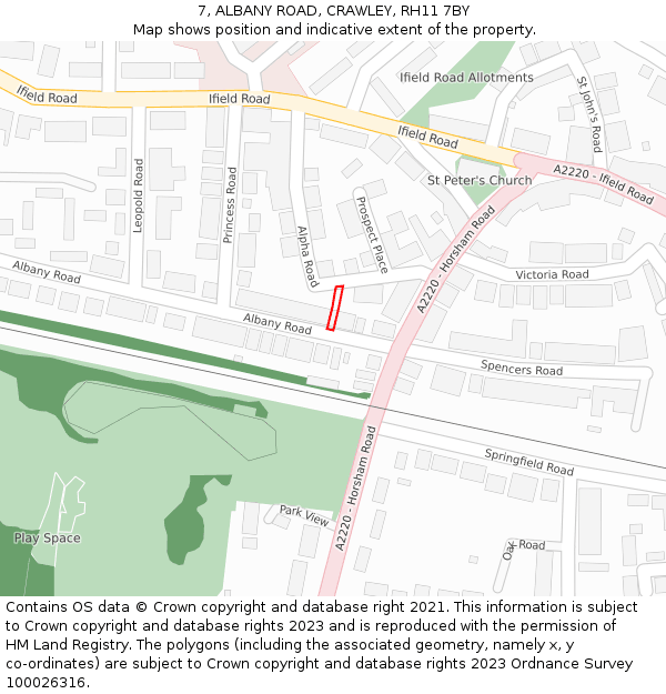 7, ALBANY ROAD, CRAWLEY, RH11 7BY: Location map and indicative extent of plot