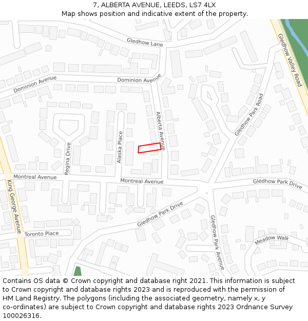 7, ALBERTA AVENUE, LEEDS, LS7 4LX: Location map and indicative extent of plot