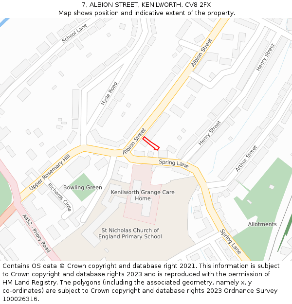 7, ALBION STREET, KENILWORTH, CV8 2FX: Location map and indicative extent of plot