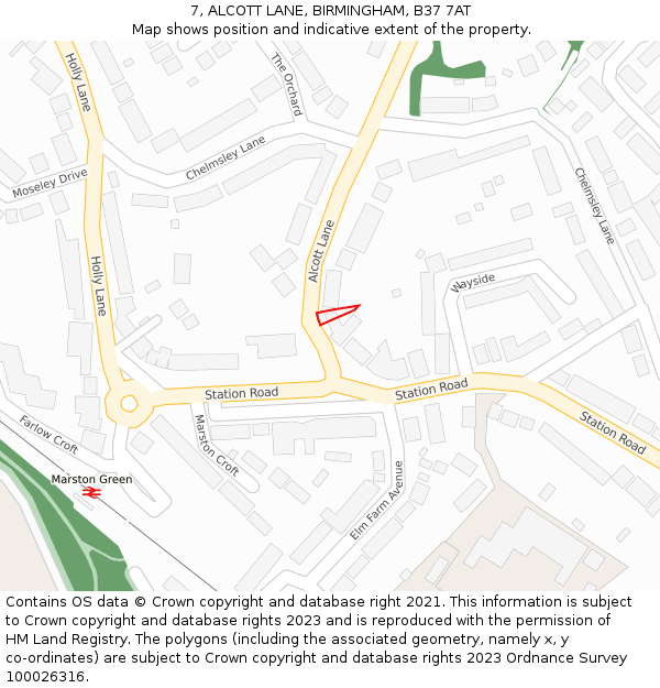 7, ALCOTT LANE, BIRMINGHAM, B37 7AT: Location map and indicative extent of plot