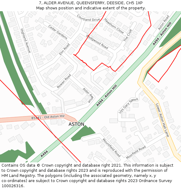 7, ALDER AVENUE, QUEENSFERRY, DEESIDE, CH5 1XP: Location map and indicative extent of plot