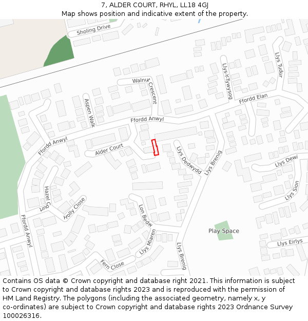 7, ALDER COURT, RHYL, LL18 4GJ: Location map and indicative extent of plot