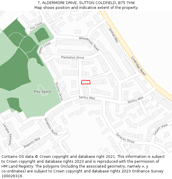 7, ALDERMORE DRIVE, SUTTON COLDFIELD, B75 7HW: Location map and indicative extent of plot