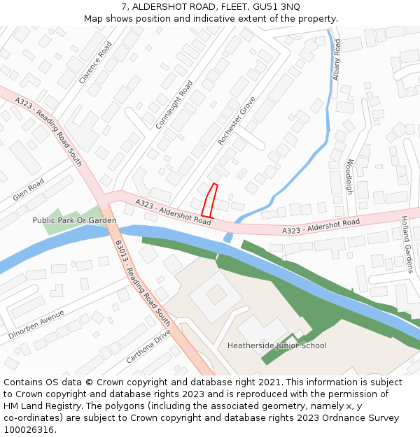 7, ALDERSHOT ROAD, FLEET, GU51 3NQ: Location map and indicative extent of plot