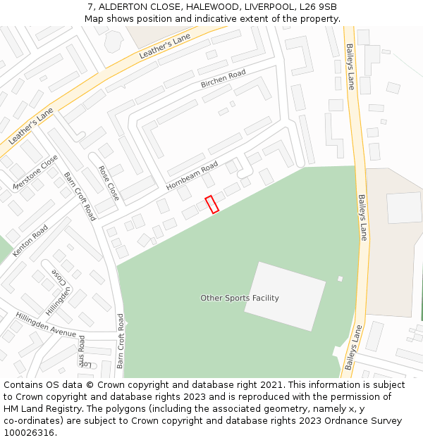 7, ALDERTON CLOSE, HALEWOOD, LIVERPOOL, L26 9SB: Location map and indicative extent of plot