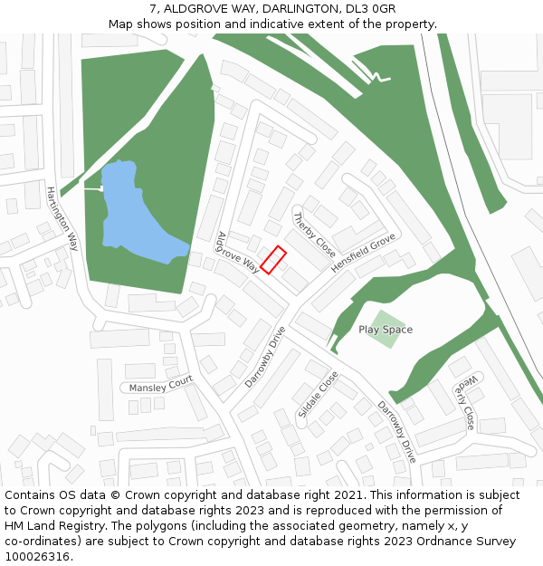 7, ALDGROVE WAY, DARLINGTON, DL3 0GR: Location map and indicative extent of plot