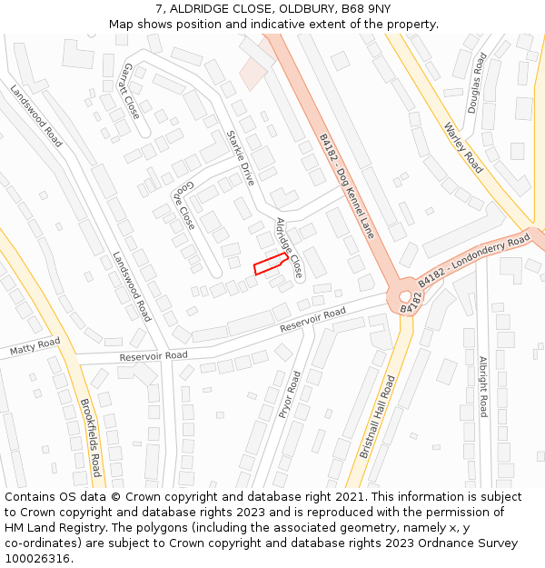 7, ALDRIDGE CLOSE, OLDBURY, B68 9NY: Location map and indicative extent of plot