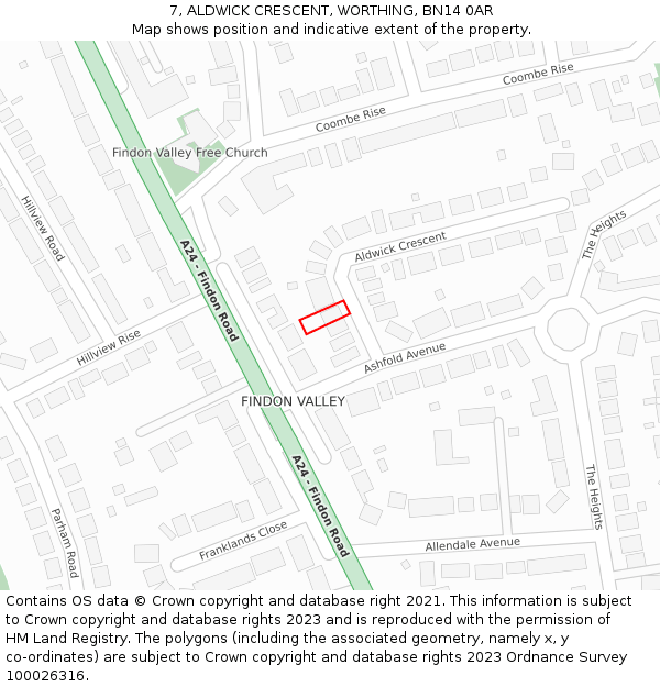 7, ALDWICK CRESCENT, WORTHING, BN14 0AR: Location map and indicative extent of plot