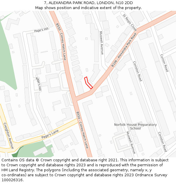 7, ALEXANDRA PARK ROAD, LONDON, N10 2DD: Location map and indicative extent of plot