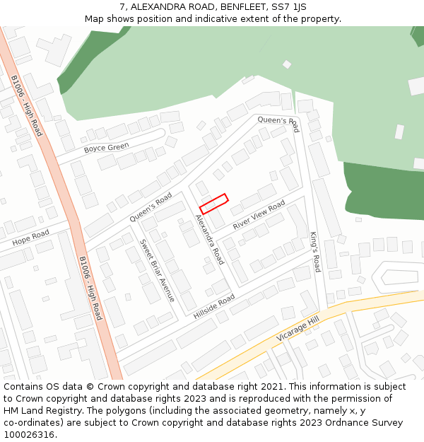 7, ALEXANDRA ROAD, BENFLEET, SS7 1JS: Location map and indicative extent of plot