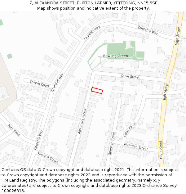 7, ALEXANDRA STREET, BURTON LATIMER, KETTERING, NN15 5SE: Location map and indicative extent of plot