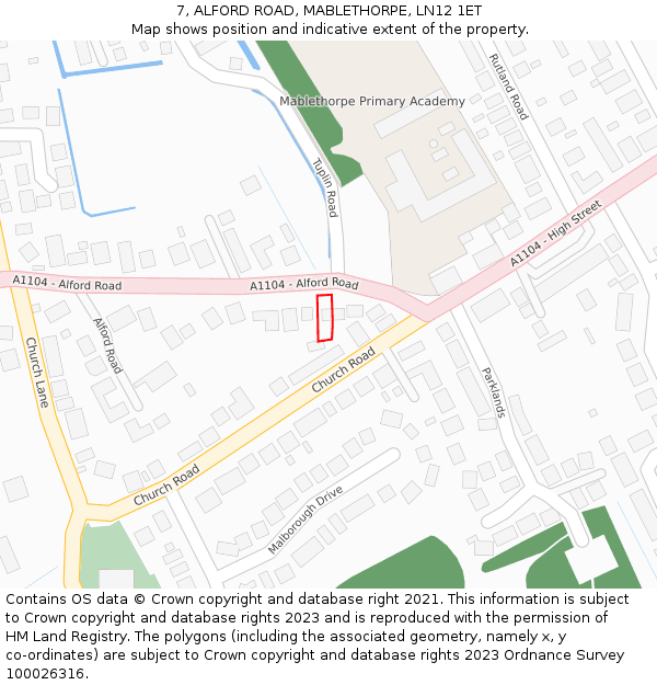 7, ALFORD ROAD, MABLETHORPE, LN12 1ET: Location map and indicative extent of plot