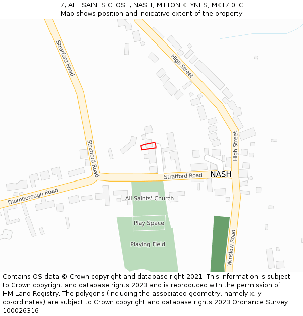 7, ALL SAINTS CLOSE, NASH, MILTON KEYNES, MK17 0FG: Location map and indicative extent of plot