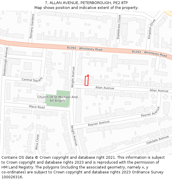 7, ALLAN AVENUE, PETERBOROUGH, PE2 8TP: Location map and indicative extent of plot