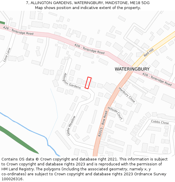 7, ALLINGTON GARDENS, WATERINGBURY, MAIDSTONE, ME18 5DG: Location map and indicative extent of plot