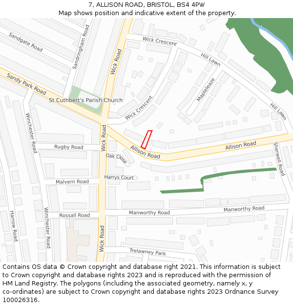7, ALLISON ROAD, BRISTOL, BS4 4PW: Location map and indicative extent of plot