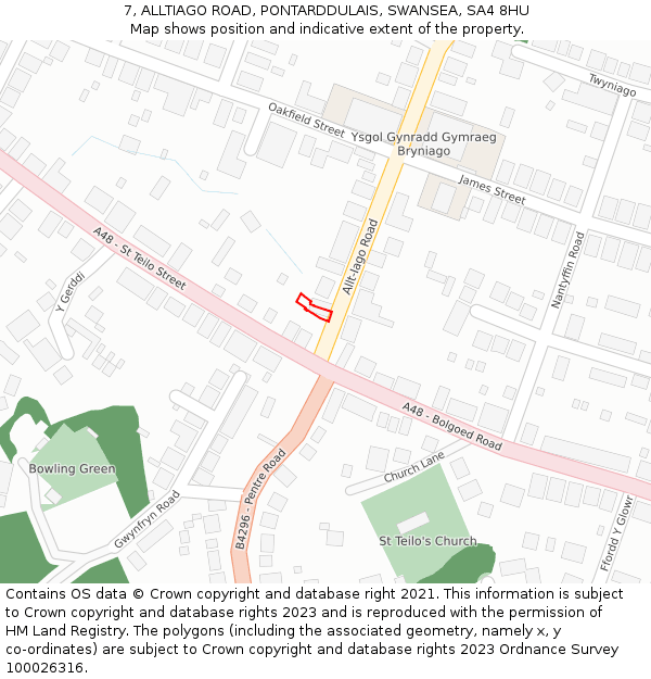 7, ALLTIAGO ROAD, PONTARDDULAIS, SWANSEA, SA4 8HU: Location map and indicative extent of plot