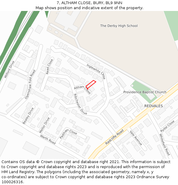 7, ALTHAM CLOSE, BURY, BL9 9NN: Location map and indicative extent of plot