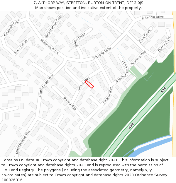 7, ALTHORP WAY, STRETTON, BURTON-ON-TRENT, DE13 0JS: Location map and indicative extent of plot