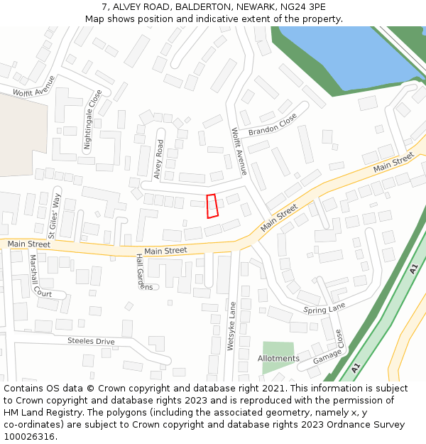 7, ALVEY ROAD, BALDERTON, NEWARK, NG24 3PE: Location map and indicative extent of plot