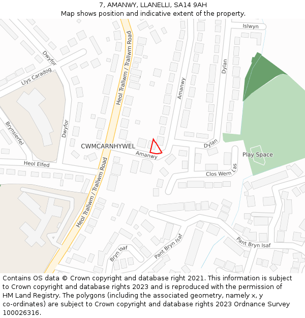 7, AMANWY, LLANELLI, SA14 9AH: Location map and indicative extent of plot