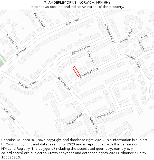 7, AMDERLEY DRIVE, NORWICH, NR4 6HY: Location map and indicative extent of plot