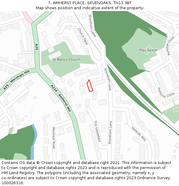 7, AMHERST PLACE, SEVENOAKS, TN13 3BT: Location map and indicative extent of plot
