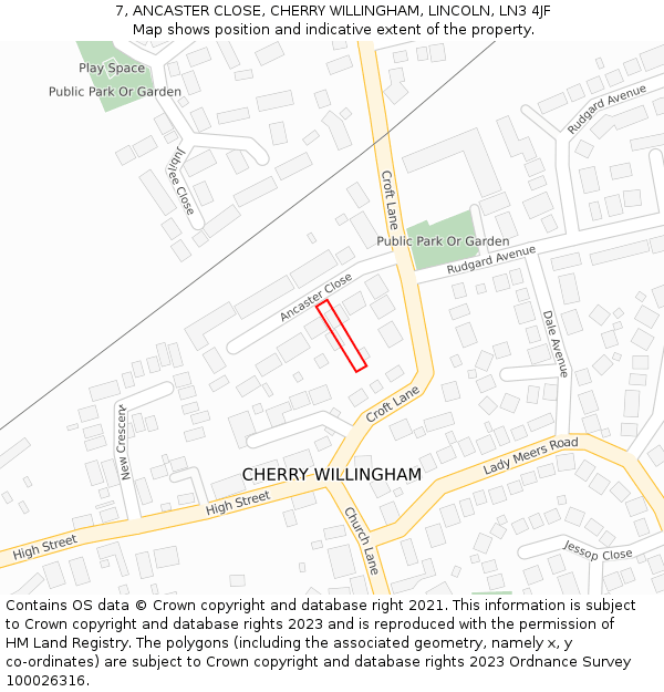 7, ANCASTER CLOSE, CHERRY WILLINGHAM, LINCOLN, LN3 4JF: Location map and indicative extent of plot