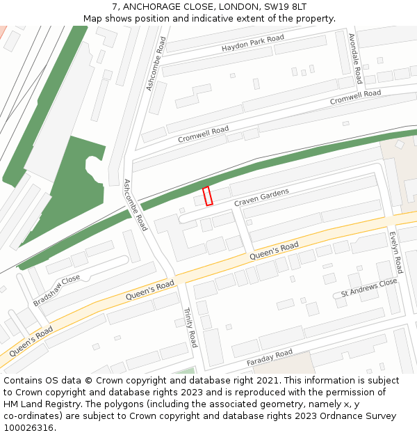 7, ANCHORAGE CLOSE, LONDON, SW19 8LT: Location map and indicative extent of plot