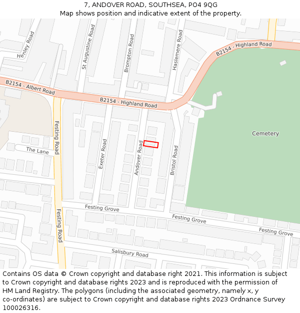 7, ANDOVER ROAD, SOUTHSEA, PO4 9QG: Location map and indicative extent of plot