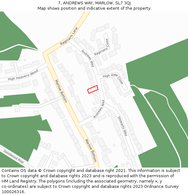 7, ANDREWS WAY, MARLOW, SL7 3QJ: Location map and indicative extent of plot