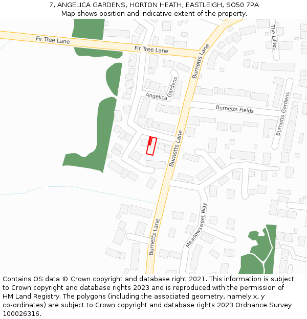 7, ANGELICA GARDENS, HORTON HEATH, EASTLEIGH, SO50 7PA: Location map and indicative extent of plot