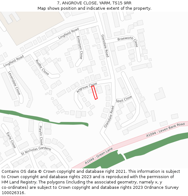 7, ANGROVE CLOSE, YARM, TS15 9RR: Location map and indicative extent of plot