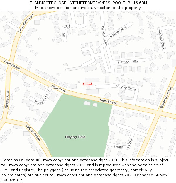 7, ANNCOTT CLOSE, LYTCHETT MATRAVERS, POOLE, BH16 6BN: Location map and indicative extent of plot
