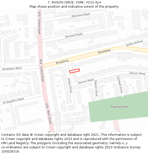 7, ANSON DRIVE, YORK, YO10 4LH: Location map and indicative extent of plot