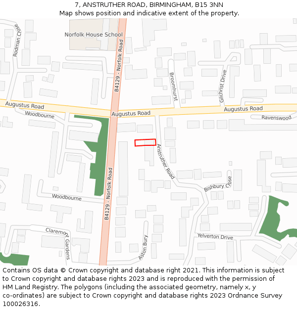 7, ANSTRUTHER ROAD, BIRMINGHAM, B15 3NN: Location map and indicative extent of plot