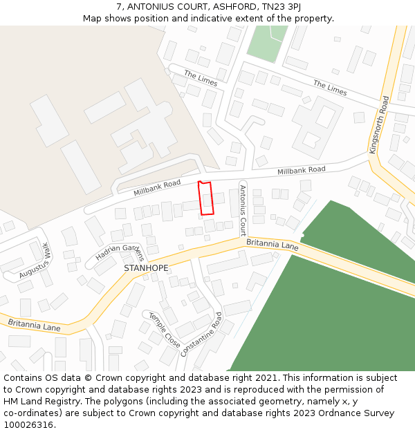 7, ANTONIUS COURT, ASHFORD, TN23 3PJ: Location map and indicative extent of plot