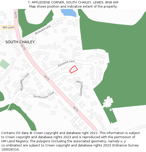 7, APPLEDENE CORNER, SOUTH CHAILEY, LEWES, BN8 4AF: Location map and indicative extent of plot